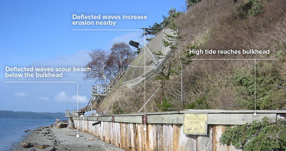 Affect of wooden bulkhead on a beach